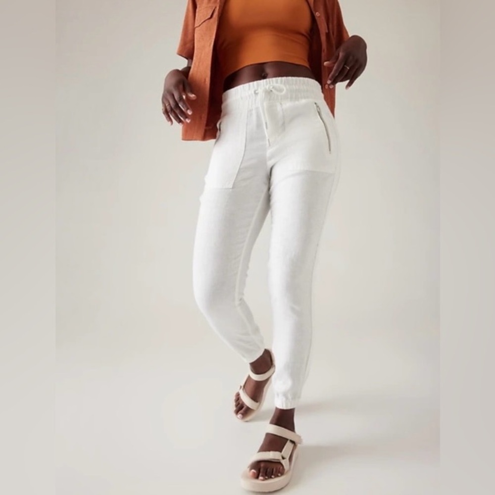 NWT Athleta White Cabo Linen Joggers size 12 - Picture 9 of 12